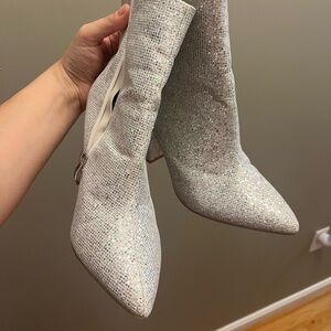Elegant White/ silver  Glitter Ankle Boots